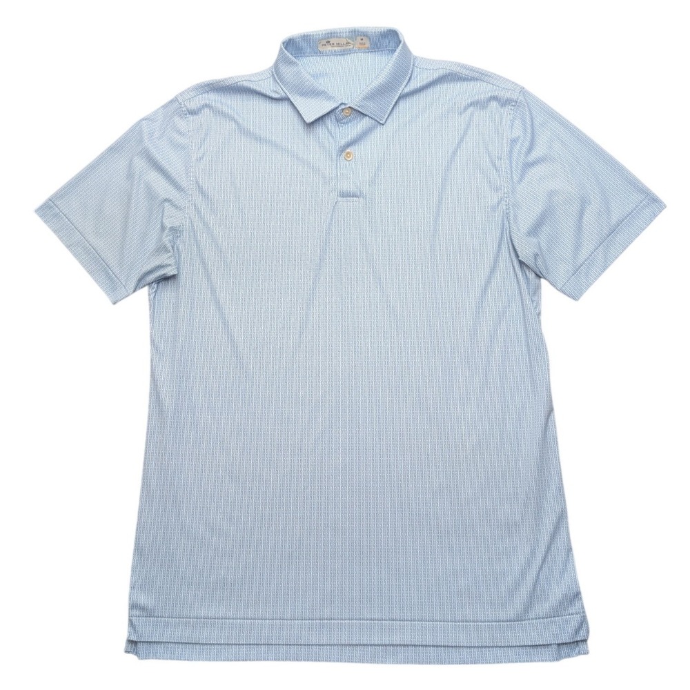 Peter Millar Polo Shirt Mens M Blue Geometric Featherweight UPF 50+ Short SLV